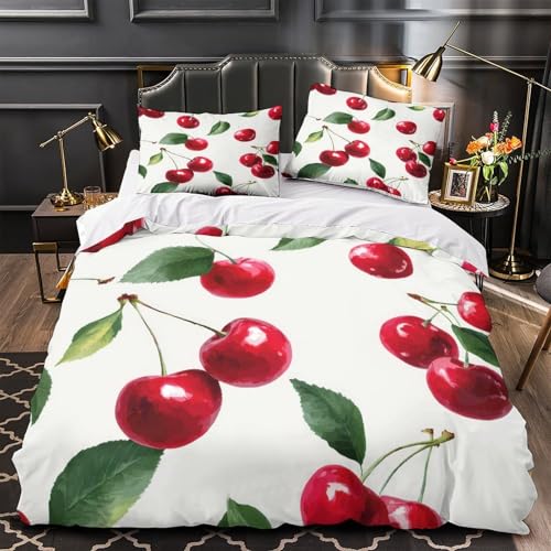 Drap de couette cerises 3D imprimé en microfine illustration aquarelle - 2