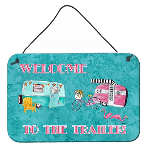 Caroline's Treasures 8760DS812 Welcome to The Trailer Wall or Door Hanging Prints Aluminum Metal Sign Kitchen Wall Bar Bathroom Plaque Home Decor, 8x12, Multicolor