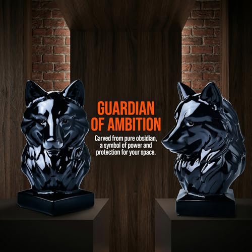 Estatua de lobo de obsidiana negra 3.15 pulg escultura de cristal miniatura 3