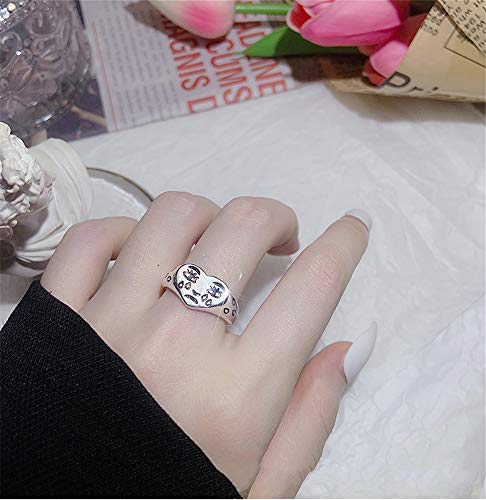 Dtja Broken Heart 925 Sterling Silver Ring for Women Girls Crying Face Statement Expandable Open Finger Ring Adjustable Valentine's Birthday Anniversary Jewelry Gifts for Girl Friend2