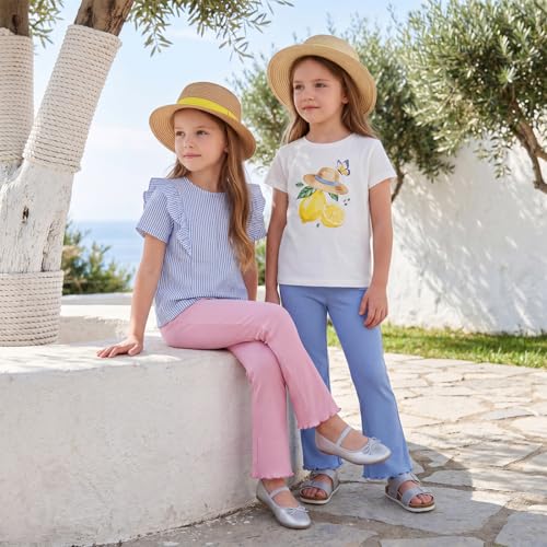 Image of Baby Toddler Girl Flare Pants 4 Pack Girls Ribbed Cotton Leggings | Soft & Stretch,Wide Leg,Comfy Elastic Waistband,Pull-On Style,Solid Color,Ruffle Bell Bottom Pants,Casual Fall Winter Clothes