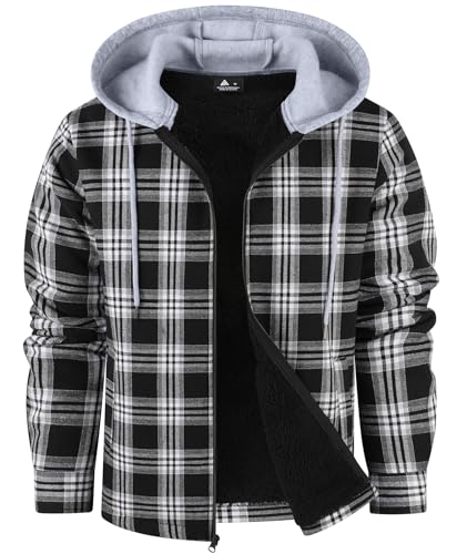 Mens Flannel Plaid Jacket Long Sleeve Fleece Sherpa Lined Winter Jacket Warm Coat