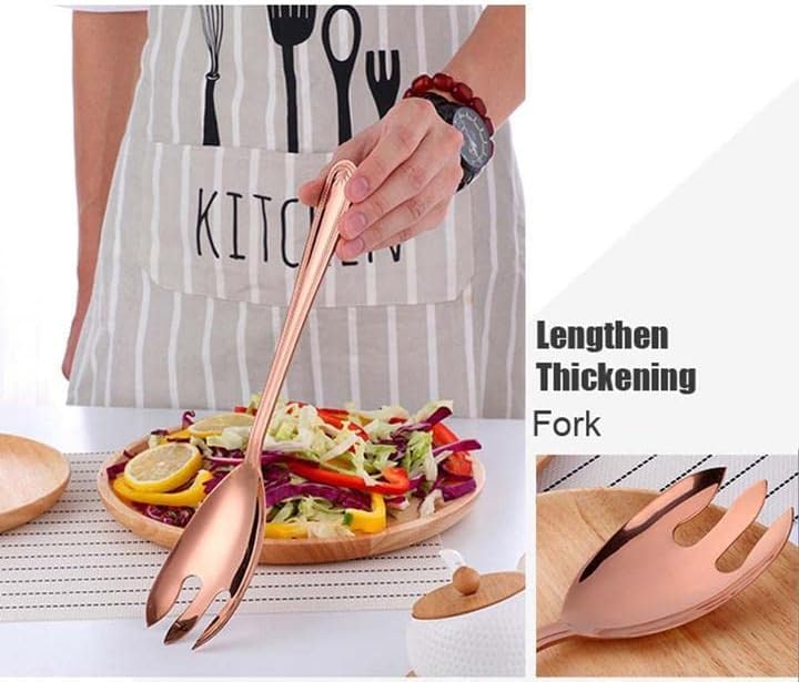 BISDARUN Set di 2 posate da insalata e forchetta in acciaio inox, con cucchiaio e forchetta grandi, colore nero, lunghezza 30,5 cm