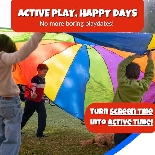 Image of Activejoy- Parachute for Kids- Rainbow Parachute Toys for Kids with 12 Handles - 12 ft Play Parachute Game for Kids
