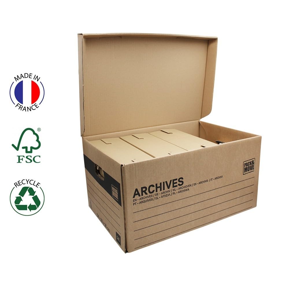 Pack and Move Lot de 12 boîtes d'archives taille XL - 54 x 36 x 28 cm - Boîte de rangement incluse