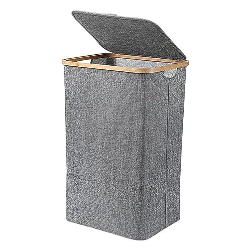 AMOS Laundry Basket Bin With Lid Grey 100 Litre Washing Baskets for Laundry Clothes Storage, Square