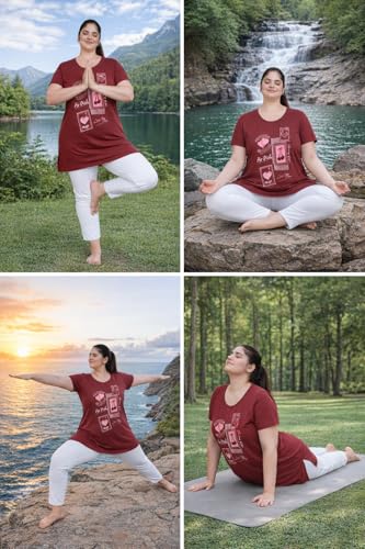 Image of RYSH Women's Printed Cotton Plus Size Longline T-Shirt with Pockets | Cotton fabric - soft longline T-shirt with easy plus-size fit