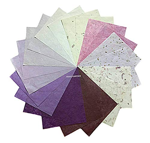 NAVA CHIANGMAI Thin Standard Color of Mulberry Paper Sheets Paper Decorative DIY Craft Scrapbook Wedding Decorative Mulberry Paper Art Tissue Japan (Mixed Purple)