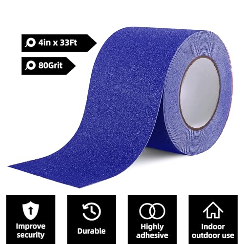 Image of Reniteco Anti Slip Tape - 4 inch x 33Ft, Bule Heavy Duty Grip Tape - High Adhesion & Waterproof, No Residue Removal for Outdoor Stairs, Tile, Shower, Bathtub - Extra Grip Safety Tape