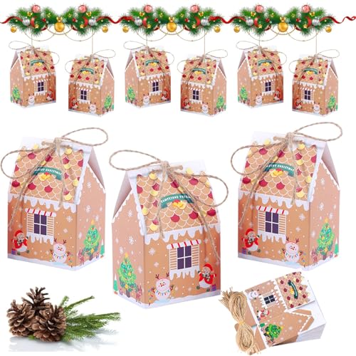 Set de 24 Cajas Regalo Natalicias en Papel Kraft con Cuerda de Canapa, Perfectas para Empaquetar Regalos, Decoraciones Navideñas y Galletas, cajas de regalo navidad, cajas adviento