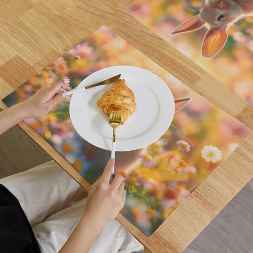 Set de table lavable et imperméable en lin à motif lapin mignon pour repas sans taches - 5
