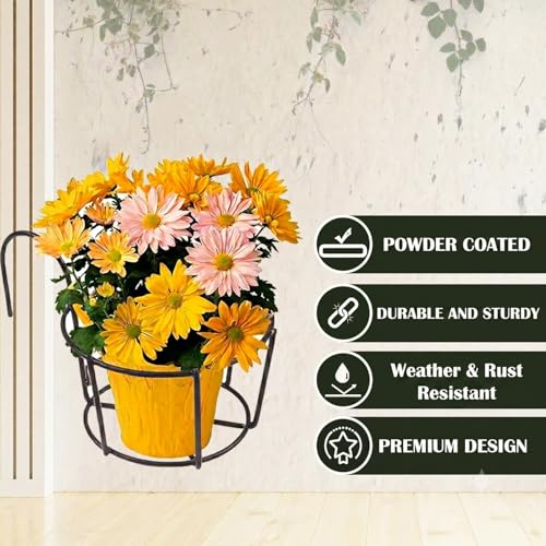 Image of Anti Rust Metal Hanging Planters for Balcony | Round Flowerpot Holder | Railing Planters, Fence Garden Flowerpot, Gamla, Flower Pots for Home and Garden (Black - Pack of 8)