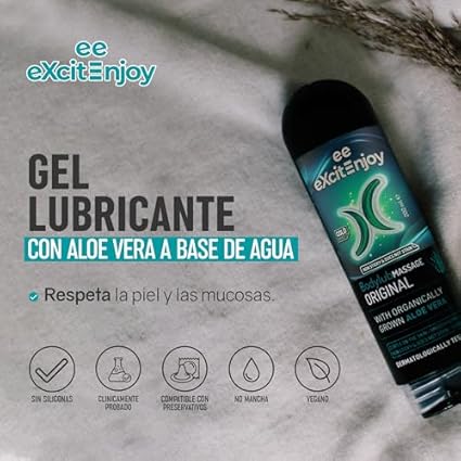 Excite Gel Lubricante Íntimo y Gel de Masaje Efecto Frío con Aloe Vera yAcido Hialurónico | Hidratante, Refrescante, Vegano y Compatible con Preservativos | 200 ml