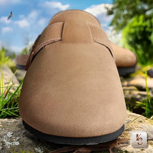 Image of KEMISANT Men Clogs-Comfortable Suede Mules Slippers Sandals Nurse Potato Shoes Unisex-Cushioned Cork-Footbed