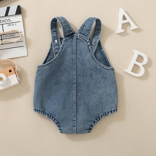 Honganda Baby Girl Boy Denim Romper Sleeveless Straps Button Jeans Jumpsuit Newborn Infant Summer Clothes Overalls3