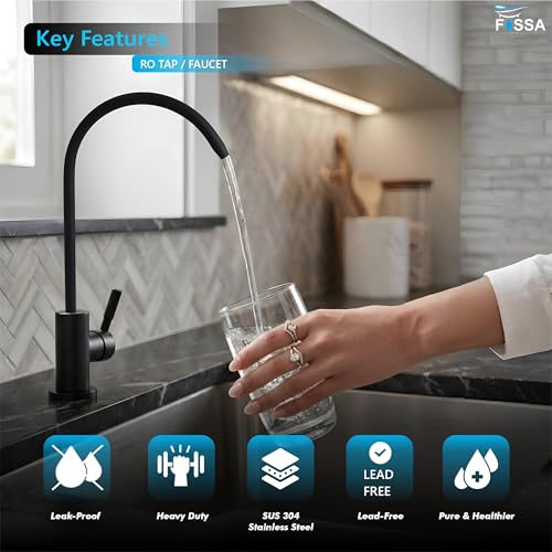 Image of Fossa 360 Rotatable RO Tap for Kitchen Sink | 100% Lead-Free 304 Stainless Steel Drinking Water Faucet | Brushed Nickel | Smooth Rotation Filter Tap for Healthy Drinking Water Black (Matte Finish)