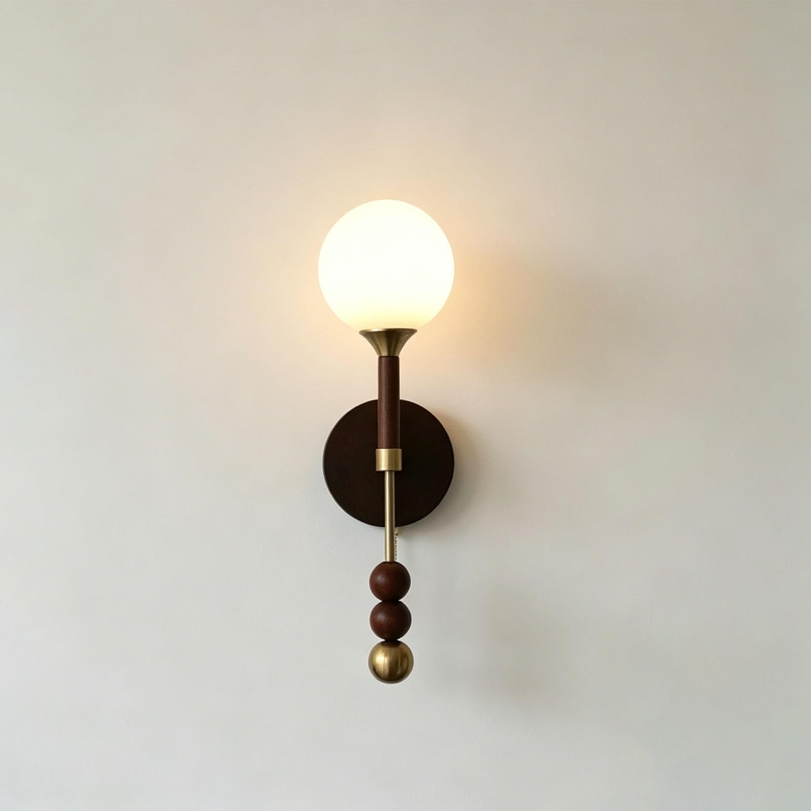 Globe Glass Wall Lamp Walnut Frame Brass Sconce Mid Century Lighting