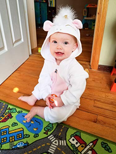 HINTINA Baby Girls 3D Unicorn Angel Wings Hooded Zipper Romper Jumpsuit Christmas Outfits Clothes Pink White2