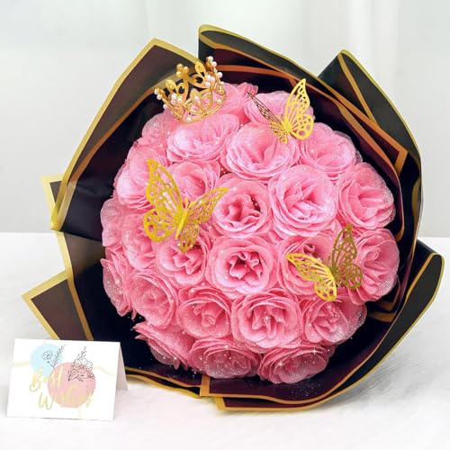 Dremisland Ramo de Rosas con Purpurina Rosa 26 Piezas Flores Artificiale Ramo de Rosas Falsas con Tallo Largo Flores Falsas para Novia Boda y compromisos Hogar Jardín Centros de Mesa decoración