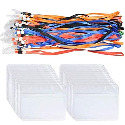 50PCS Schlüsselband mit Ausweishülle Namen lanyard Horizontal 98x82mm Ausweishalter Clip Ausweishülle mit Schlüsselband PVC Transparent Kartenhalter Kartenhülle Namensschilder für Business Karten Cover