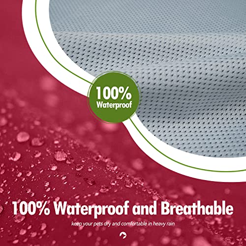 Zellar Hunderegenmantel mit Kapuze & Kragenloch & Sicheren Reflektierenden Streifen, Ultraleichte Atmungsaktive 100% wasserdichte Regenjacke für Mittelgroße bis Große Hunde, Rot, 3XL