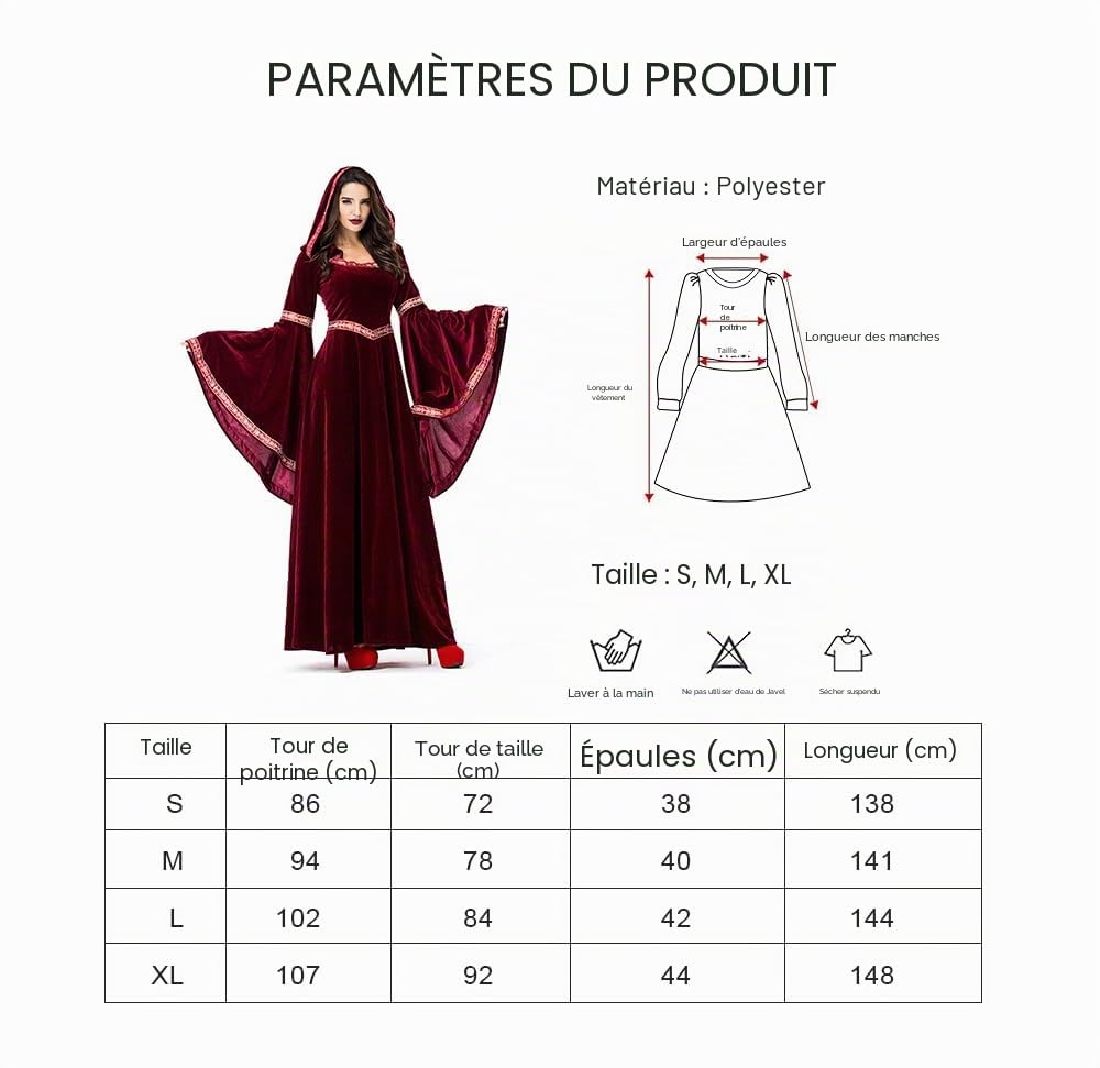 Feynman Costume médiéval pour Enfant Fille - Costume de la Renaissance médiévale - Palais Noble - Robe de Princesse d'halloween - Reine Victorienne - Bordeaux