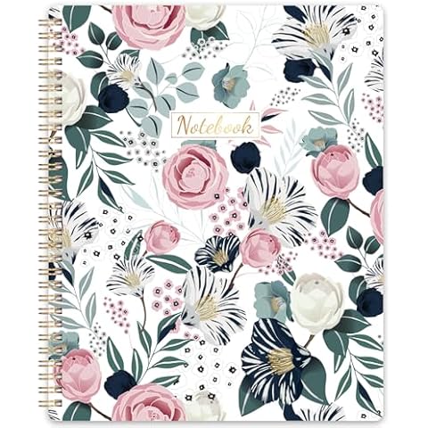 Shoparr Spiral Notebook - Notebooks Spiral Bound, 8.5" * 11", Journal Notebook with Thick Paper & Back Pocket, 144 Pages, with Twin-Wire Binding, Journals for Women, College Ruled Notebooks - Floral Cover
