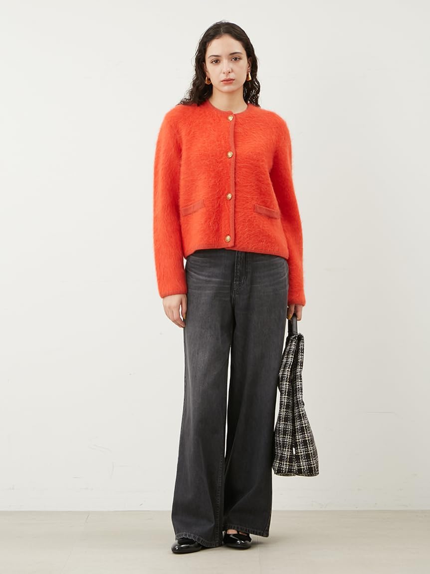 美品 ミラオーウェン 金釦短丈アルパカニットカーデジャケット