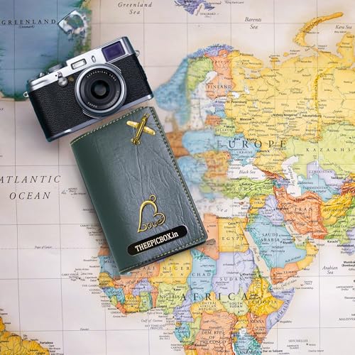 Image of Personalized Passport Cover - Custom Name Engraved Vegan Leather Travel Wallet - Stylish & Durable Passport Holder for Men & Women - Luxury Travel Accessory (Green)