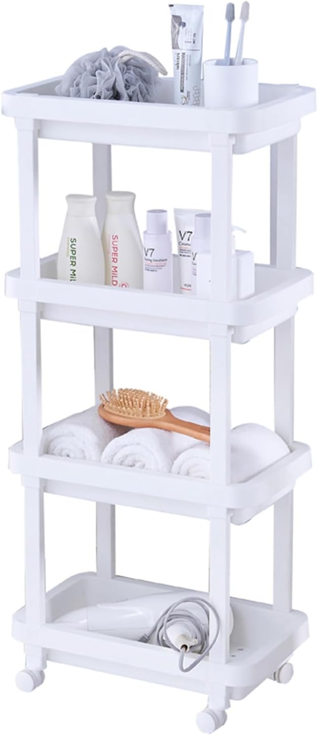 HANAMYA 4-Shelf Plastic Rolling Storage Cart | Organizer Cart | Storage Shelves, White