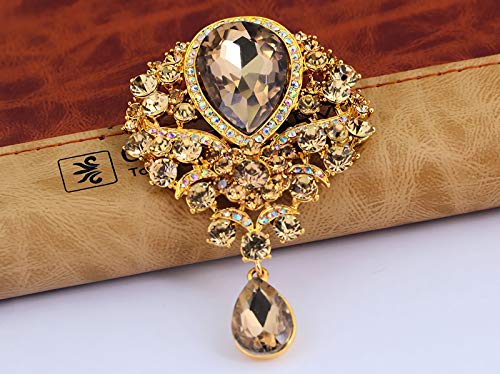 Image of Wedding Bridal Big Crystal Rhinestone Bouquet Brooch Pin for Women (gold)