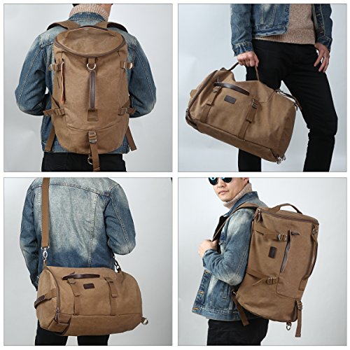 Eshow Canvas Duffle Bag for Men Canvas Weekender Bag, 3-Way Convertible Travel Backpack Shoulder Bag