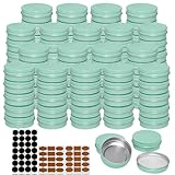 LIYAR 1 oz Tins with Lids, 48 Pack Aluminum 1 oz Tins for Salves, Round Salve Tins Lip Balm Containers, Reusable Small Tins 1oz Tins with Lids and Labels for Balms,Spices,Salve(Mint Green)