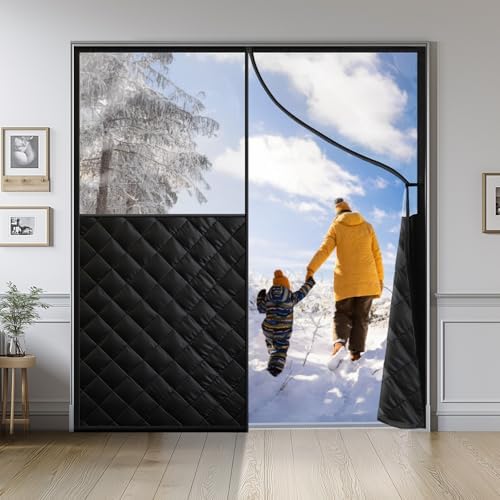 Magnetic Thermal Insulated Curtain for 72" x 80" Doors, Visible Door Cover for Heat Insulation, Magnetic Closure Thick Blanket for Doorway to Keep Warm in Winter Cool in Summer