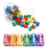 Fun Wave 72 Pack Kids Plastic Manual Pencil Sharpener with Receptacle- Multicolor Assortment- for Home and School - Great for Goodie Bags, Gifts, Give Aways, Office School Supplies
