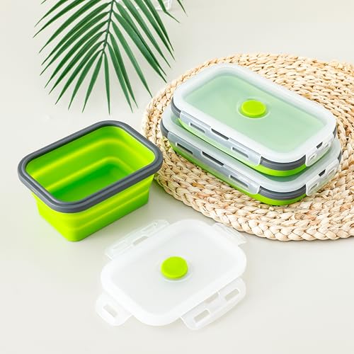 Image of The Better Home | Lunch Boxes | Food Grade Silicone | Airtight Lid Foldable Lunch Box for Kids Office School | Pack of 2 | 500ml 800ml | Lightweight Microwave Safe | Green