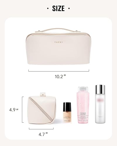 Miniatura 213 de EACHY - Bolsa de maquillaje de viaje, bolsa de cosméticos de gran capacidad para mujeres, portátil, impermeable, bolsa de aseo plana abierta