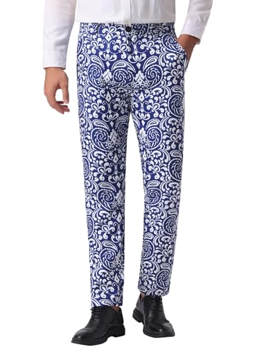 Lars Amadeus Retro Floral Dress Pants for Men's Flat Front Formal Paisley Flower Pattern Trouser