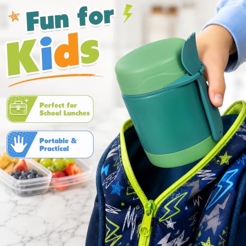 Image of 10oz Soup Thermo for Hot Food Kids,Lunch Thermo Kids Food Jar with Spoon Hot Insulated Food Containers,Leak Proof Stainless Steel Wide Mouth Lunch Thermo Jar for School(Green)
