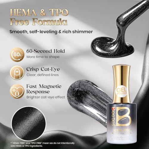 Image of Beetles Black Diamond Cat Eye Gel Nail Polish, 15ML HEMA-Free Magnetic