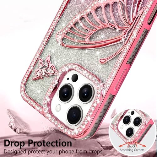 Coque papillon strass iPhone 16 Pro Max pour femmes et filles - 4