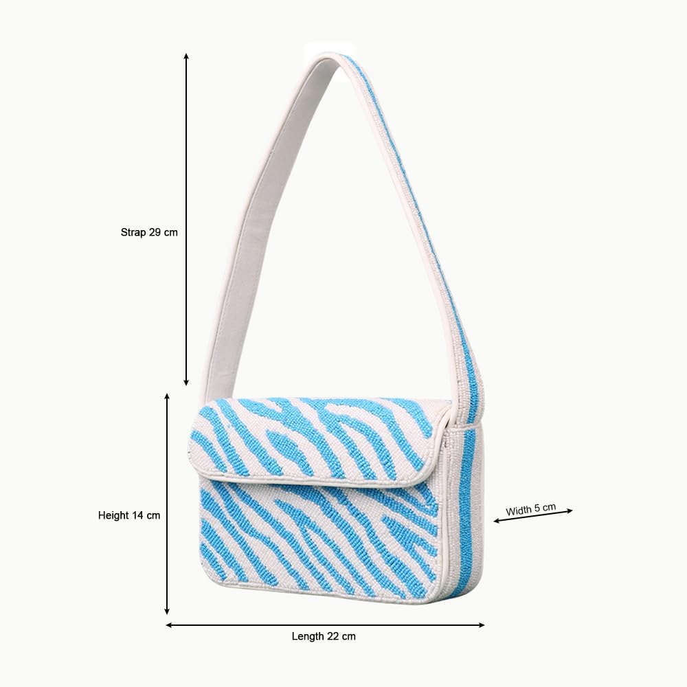 Indian Shelf Premium Handcrafted Beaded Bags for Women, Girls - Women Evening Purse Blue & White Zebra Pattern (with Box) - Image 3