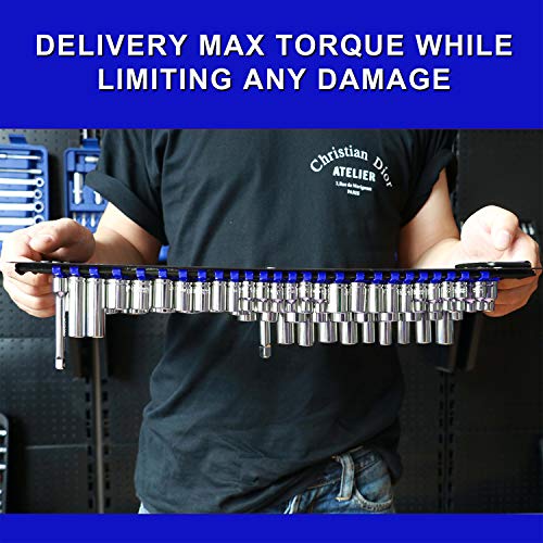 Mayouko 80-Piece Portable Socket Organizer Tray, 2 Pcs Set, Blue & Red, Tools Organizer 1/4-Inch, 3/8-Inch, 1/2-Inch, Heavy Duty Socket Holder, Black Rails, Blue & Red Clips #TOP6