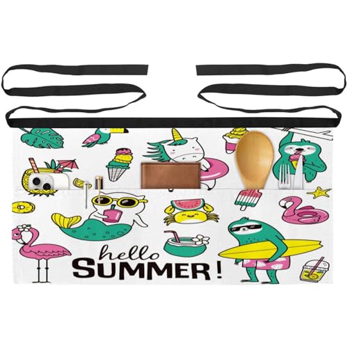 Demi-tablier pour cuisine et pâtisserie : lot de 3 avec motif flamant rose d'été