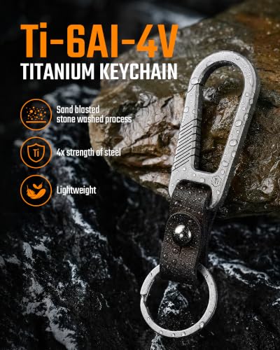 Image of KeyUnity KM02 Titanium Belt Clip Carabiner Leather Keychain Holder with Removable Stainless Steel Key Ring