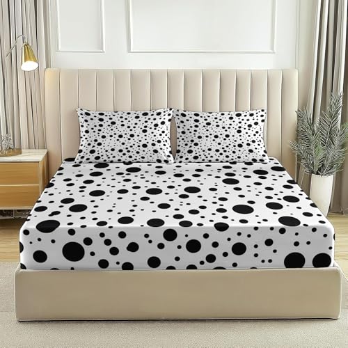 Latwerio Sabanas 135 x 190 Negro 3D impresión Sábana Bajera de Microfibre Suave y Cómoda, Lunares Funda de Colchón Sábana con Elástica Bolsillo Profundo 30 cm, Sabanas Cama 135, R1243