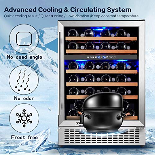 Aaobosi 【Upgraded】 Wine Cooler Dual Zone, 24 Inch 51 Bottle Wine Refrigerator Built-In Or Freestanding With Quick And Silent Cooling System Double-Layer Tempered Glass Door Front Ventilation #TOP2