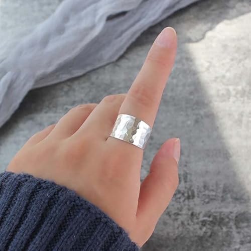 Handmade Hammered 925 Sterling Silver Ring Wide Rings For Women Boho Thumb Band Open Adjustable Statement Ring Jewelry Gift (Style1) #TOP4