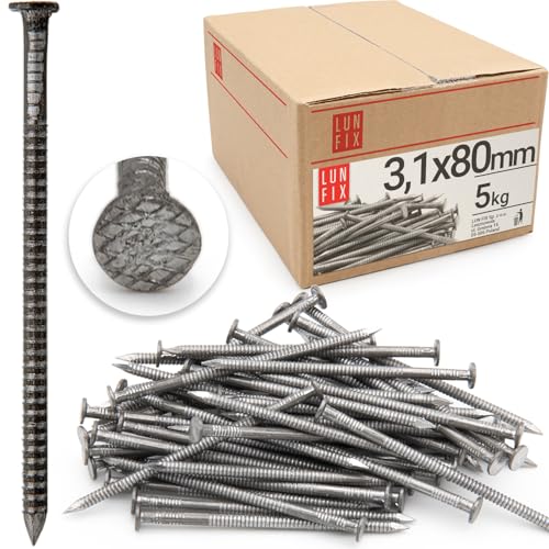 Lun Fix Clavo Ranurado 3,1 X 80 Mm 5 Kg Clavos De Madera Para Construcción Clavos De Construcción Sin Galvanizar 80 Mm De Largo Pasadores De Alambre Clavos Cabeza Plana Para Carpintería