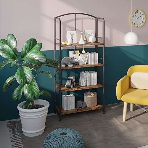 Ghqme No Assembly Folding Bookshelf, Metal Book Shelf For Storage, Folding Bookcase For Office Organization And Storage (Firestone, 4 Tiers) #TOP1